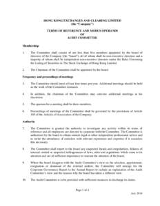 HONG KONG EXCHANGES AND CLEARING LIMITED (the “Company”) TERMS OF REFERENCE AND MODUS OPERANDI OF AUDIT COMMITTEE Membership