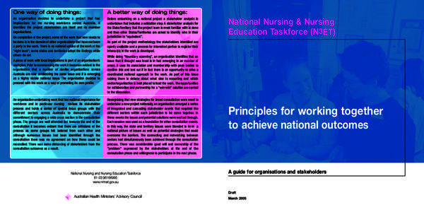 One way of doing things:  A better way of doing things: An organisation decides to undertake a project that has implications for the nursing workforce across Australia. It