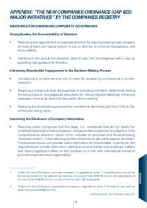 APPENDIX: “THE NEW COMPANIES ORDINANCE (CAP 622): MAJOR INITIATIVES” BY THE COMPANIES REGISTRY MEASURES FOR ENHANCING CORPORATE GOVERNANCE Strengthening the Accountability of Directors •