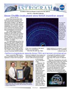 July[removed]A Quarterly Publication  Ames CheMin instrument wins NASA invention award by Rachel Hoover NASA Ames has won the 2013 NASA Government Invention of the