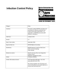 Infection Control Policy Category	 	 Summary