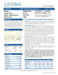 Equity Research  DAILY COMMENT WI-LAN INC.  WIN-T/WILN-US, C$3.58/$3.18