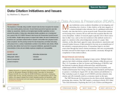 Special Section  Data Citation Initiatives and Issues Bulletin of the American Society for Information Science and Technology – June/July 2012 – Volume 38, Number 5