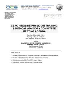 California State Athletic Commission - CSAC Ringside Physicians Training & Medical Advisory Committee Meeting Agenda for March 22, 2015