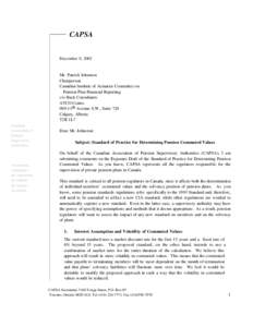 CAPSA December 9, 2002 Mr. Patrick Johnston Chairperson Canadian Institute of Actuaries Committee on