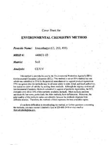 Environmental Chemistry Methods: Imazethapyr (CL 263, 499); [removed]