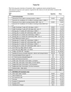 Trans-Tel The following price includes all materials, labor, equipment rental, permits/licenses, subcontractor expenses and expenses required for the removal of soil and debris created in the construction process. Item N