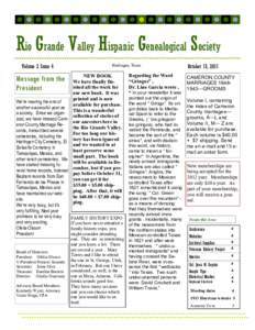 Rio Grande Valley Hispanic Genealogical Society Volume 2 Issue 4 Harlingen, Texas  NEW BOOK