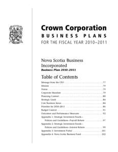 Crown Corporation B U S I N E S S P L A N S  FOR THE FISCAL YEAR 2010–2011