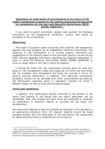 Directorate-General for Health and Consumers / Scientific Committee on Consumer Products / Scientific Committee on Health and Environmental Risks / Scientific Committee on Emerging and Newly Identified Health Risks