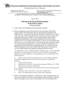 VIRGINIA FREEDOM OF INFORMATION ADVISORY COUNCIL COMMONWEALTH OF VIRGINIA Senator Richard H. Stuart, Chair Delegate James M. LeMunyon, Vice Chair  Maria J.K. Everett, Esq., Executive Director/Senior Attorney