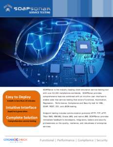 SERVICE TESTING  SOAPSonar is the industry leading client emulation service testing tool Easy to Deploy