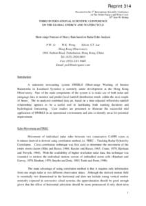 Reprint 314 Presented in the 3rd International Scientific Conference on The Global Energy and Water Cycle 18th June 99, Beijing  THIRD INTERNATIONAL SCIENTIFIC CONFERENCE