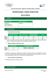 QUALIFICATION SYSTEM – GAMES OF THE XXXI OLYMPIAD – RIO[removed]INTERNATIONAL CANOE FEDERATION Canoe Slalom A.