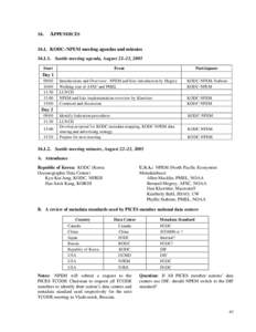 16.  APPENDICESKODC–NPEM meeting agendas and minutesSeattle meeting agenda, August 22–23, 2005