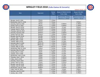 WRIGLEY FIELDCubs Games & Concerts) Updated: EM Date  Monday, April 9, 2018