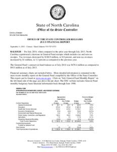 Comprehensive annual financial report / Government Accountability Office / Political economy / Public finance / Economic policy / Raleigh /  North Carolina / Linda Combs / Accountancy / Economy of the United States / Administrative law