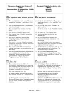 European Vegetarian Union e.V. (EVU) Memorandum of Association (MOA) English  European Vegetarian Union e.V.