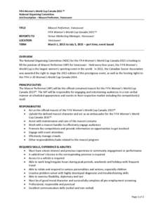 FIFA Women’s World Cup Canada 2015™ National Organising Committee Job Description – Mascot Performer, Vancouver TITLE REPORTS TO