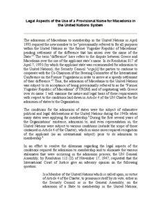 Legal Aspects of the Use of a Provisional Name for Macedonia in the United Nations System