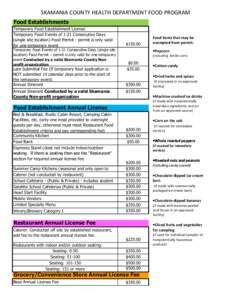 SKAMANIA COUNTY HEALTH DEPARTMENT FOOD PROGRAM Food Establishments Temporary Food Establishment License Temporary Food Events of 1-21 Consecutive Days (single site location) Food Permit - permit is only valid for one tem