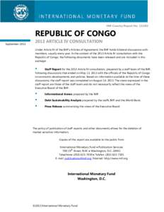 IMF Country Report No[removed]REPUBLIC OF CONGO September[removed]ARTICLE IV CONSULTATION