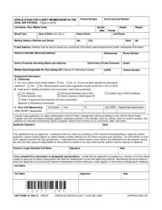 Charter Number  APPLICATION FOR CADET MEMBERSHIP IN THE CIVIL AIR PATROL (Type or print) Last Name, First, Middle Initial Blood Type