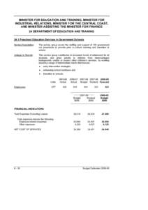 MINISTER FOR EDUCATION AND TRAINING, MINISTER FOR INDUSTRIAL RELATIONS, MINISTER FOR THE CENTRAL COAST, AND MINISTER ASSISTING THE MINISTER FOR FINANCE 24 DEPARTMENT OF EDUCATION AND TRAINING 24.1 Preschool Education Ser