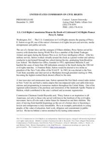 UNITED STATES COMMISSION ON CIVIL RIGHTS PRESS RELEASE December 31, 2009 Contact: Lenore Ostrowsky Acting Chief, Public Affairs Unit