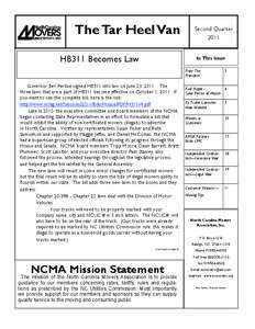 The Tar Heel Van HB311 Becomes Law Second Quarter 2011 In This Issue