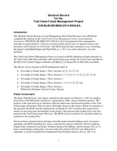 Decision Record for the Trail Creek Forest Management Project