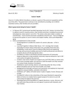 FACTSHEET March 20, 2013 Ministry of Health Seniors’ Health