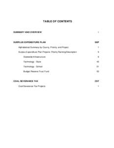 TABLE OF CONTENTS  SUMMARY AND OVERVIEW SURPLUS EXPENDITURE PLAN