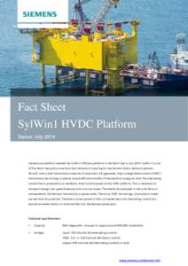 Fact Sheet: SylWin1 HVDC Platform