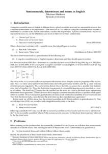 Seminumerals, determiners and nouns in English Takafumi Maekawa Ryukoku University 1