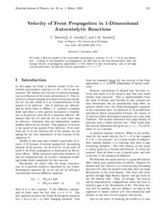 Brazilian Journal of Physics, vol. 30, no. 1, Marco, Velocity of Front Propagation in 1-Dimensional Autocatalytic Reactions