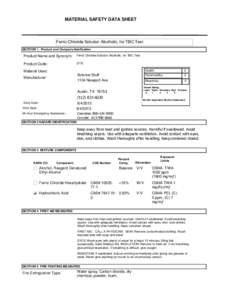 MATERIAL SAFETY DATA SHEET  Ferric Chloride Solution Alcoholic, for TBC Test SECTION 1 . Product and Company Idenfication  Product Name and Synonym: