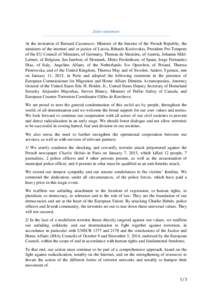 Joint statement At the invitation of Bernard Cazeneuve, Minister of the Interior of the French Republic, the ministers of the interior/ and or justice of Latvia, Rihards Kozlovskis, President Pro Tempore of the EU Counci