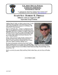 U.S. ARMY SPECIAL FORCES  COMMAND (AIRBORNE)  BIOGRAPHICAL SKETCH  U.S. ARMY SPECIAL OPERATIONS COMMAND PUBLIC AFFAIRS OFFICE FORT BRAGG, NC432­http://news.soc.mil 