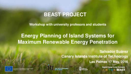 BEAST PROJECT Workshop with university profesors and students Energy Planning of Island Systems for Maximum Renewable Energy Penetration Salvador Suárez