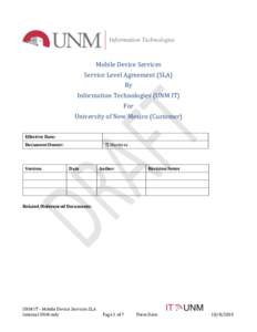 Mobile Device Services Service Level Agreement (SLA) By Information Technologies (UNM IT) For University of New Mexico (Customer)