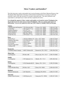 Measuring Water Use - Meter Vendors and Installers