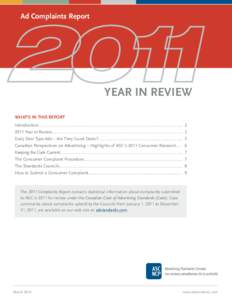 Ad Complaints Report  YEAR IN REVIEW WHAT’S IN THIS REPORT Introduction. . . . . . . . . . . . . . . . . . . . . . . . . . . . . . . . . . . . . . . . . . . . . . . . . . . . . . . . . . . . . . . . . . . . . . . . . .