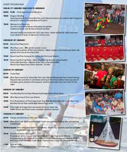 EVENT PROGRAMME FRIDAY 27th JANUARY: WELCOME TO GRENADA! 08:00 – 12:00	 Final registration confirmation 18:00	 Skippers Briefing 	 Opening party at the Victory Bar Port Louis Marina hosted in association with Camper &