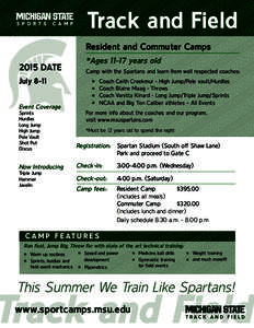 Track and Field Resident and Commuter Camps 2015 DATE July 8-11 Event Coverage Sprints
