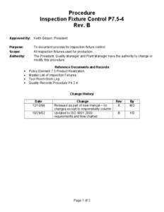 Procedure Inspection Fixture Control P7.5-4 Rev. B