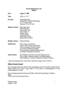 Board of Respiratory Care Minutes Date: August 17, 2005