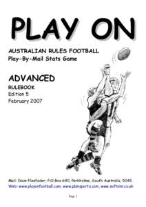 PLAY ON  AUSTRALIAN RULES FOOTBALL Play-By-Mail Stats Game  ADVANCED