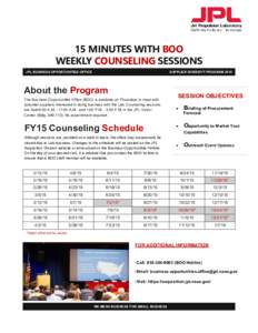 15 MINUTES WITH BOO WEEKLY COUNSELING SESSIONS JPL BUSINESS OPPORTUNITIES OFFICE SUPPLIER DIVERSIYT PROGRAM 2015