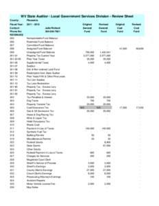 WV State Auditor - Local Government Services Division - Review Sheet County: Pleasants  Fiscal Year: